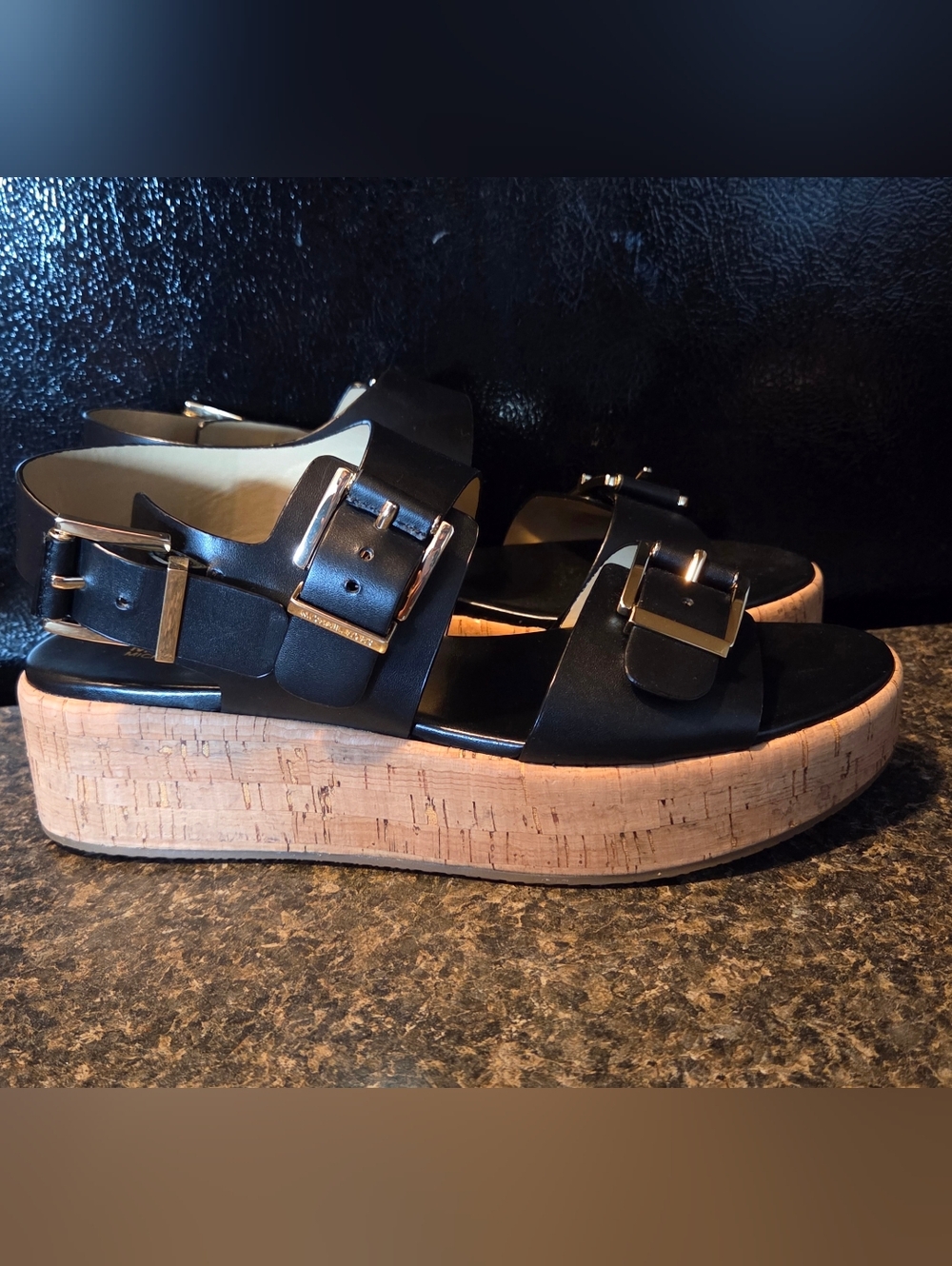 Michael Kors, Double Strap Sandals w/Gold Buckle Accents - Picture 4 of 12